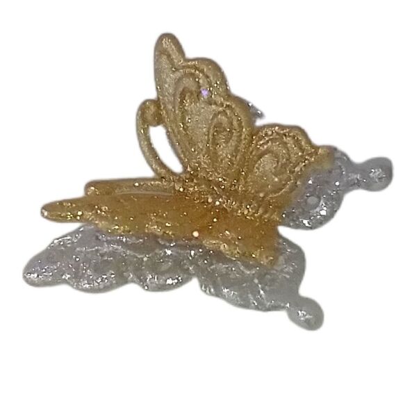 Glitter Gold Silver Butterfly Ornament Clip On Christmas Taiwan Plastic Crafts - Picture 5 of 15